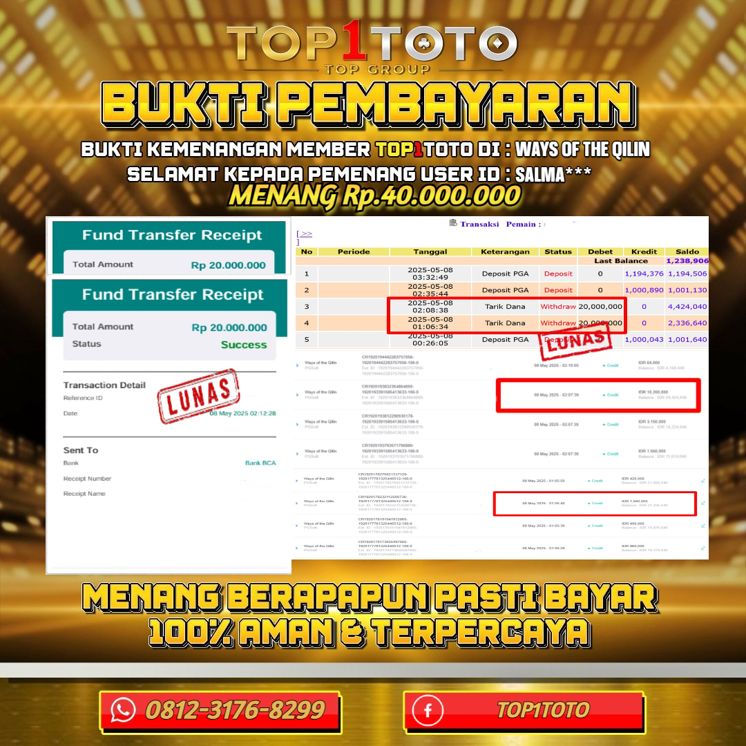 TOP1TOTO JACKP0T SLOT WAYS OF THE QILIN Rp.40.000.000 - LUNAS USER ID : SALMA***