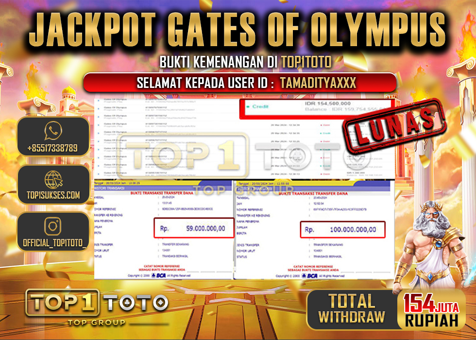 TOP1TOTO JACKPOT GATES OF OLYMPUS RP.154.000.000 - LUNAS