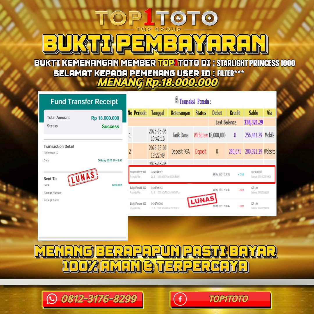 TOP1TOTO JACKP0T SLOT STARLIGHT PRINCESS 1000 Rp18.000.000 - LUNAS USER ID : FILTER***