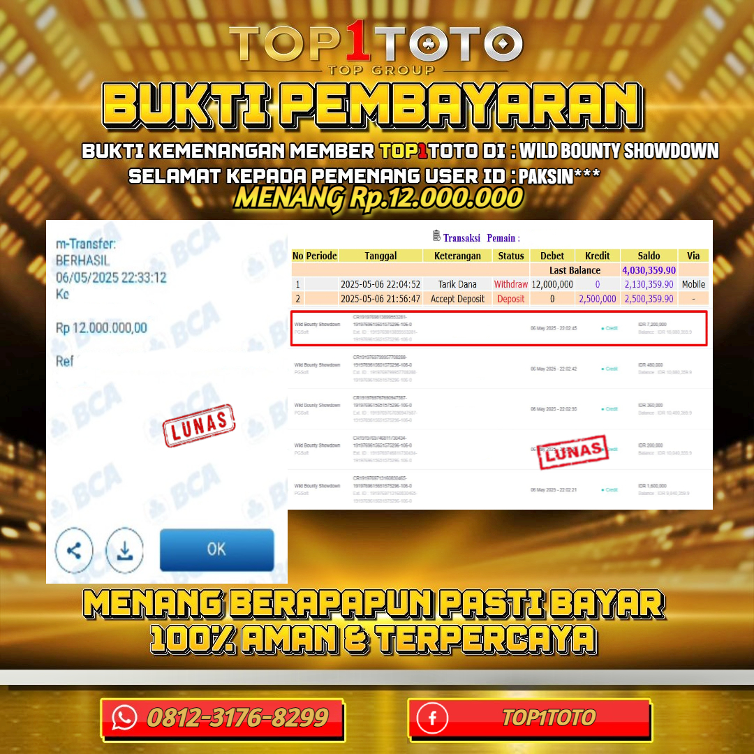 TOP1TOTO JACKP0T SLOT WILD BOUNTY SHOWDOWN Rp12.000.000 - LUNAS USER ID : PAKSIN***
