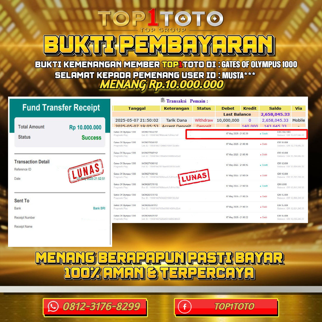 TOP1TOTO JACKP0T SLOT GATES OF OLYMPUS 1000 Rp.10.000.000 - LUNAS USER ID : MUSTA***