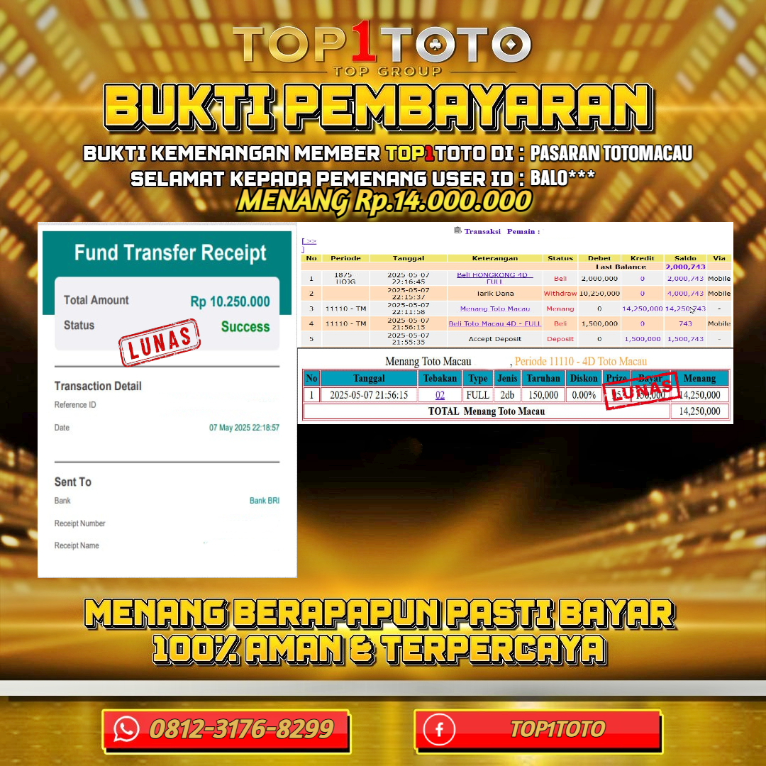 TOP1TOTO JACKP0T PASARAN TOGEL TOTOMACAU Rp.14.000.000 - LUNAS USER ID : BALO***